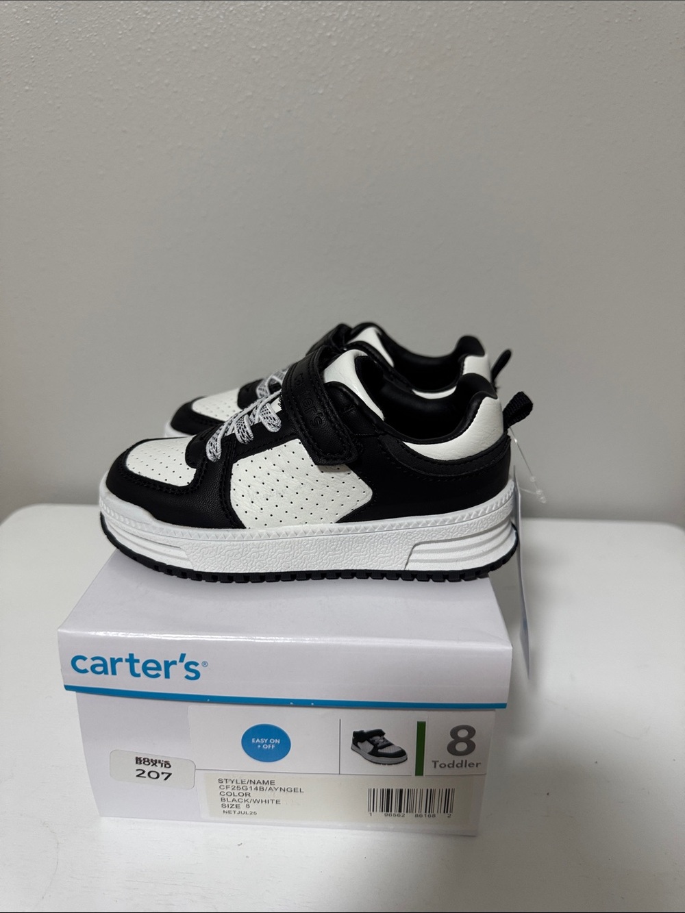 Carter's Black and White Toddler Sneakers with Hook-and-Loop Strap